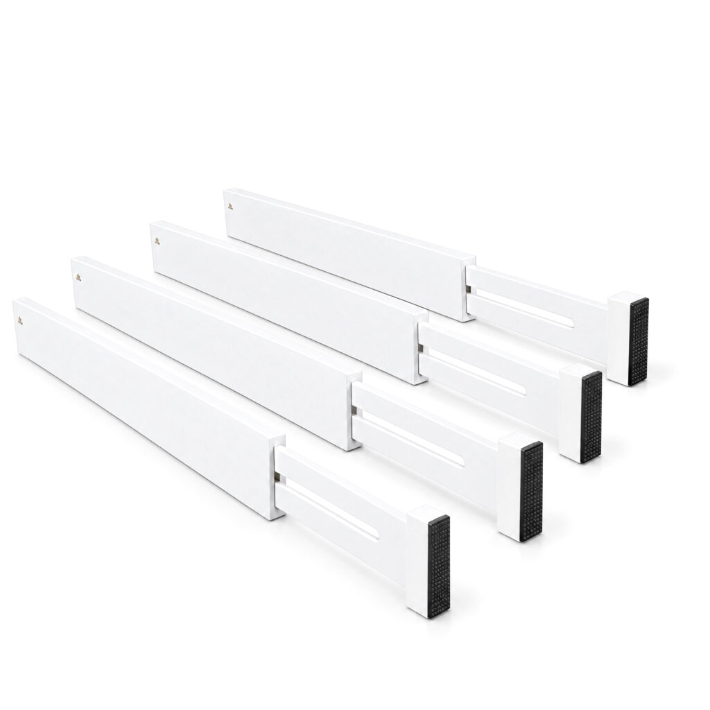 Bambusowe przekładki organizery do szuflad 43 - 56 cm 4-pak. białe